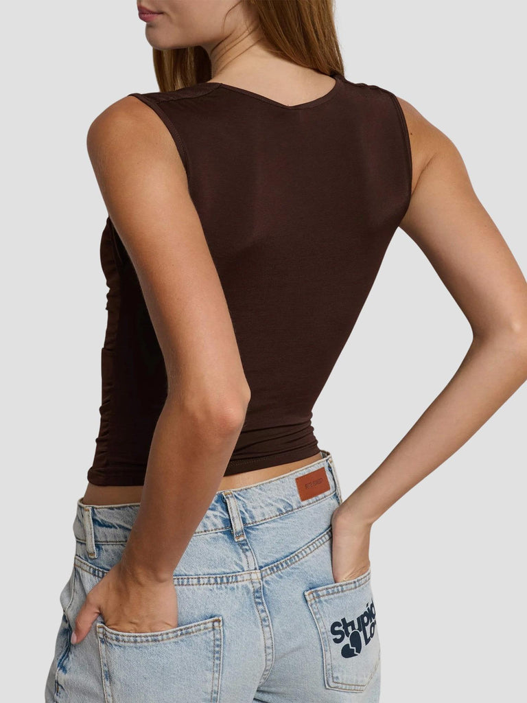 TOP DRAPPEGGIATO CON SCOLLO A BARCA GALLIAN FANGO SUITE BENEDICT 