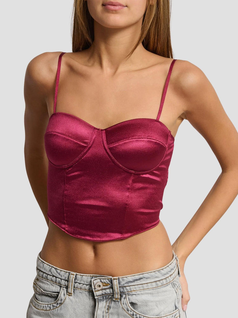 TOP BUSTINO ELASTICO EFFETTO RASO ALISON BORDEAUX SUITE BENEDICT 