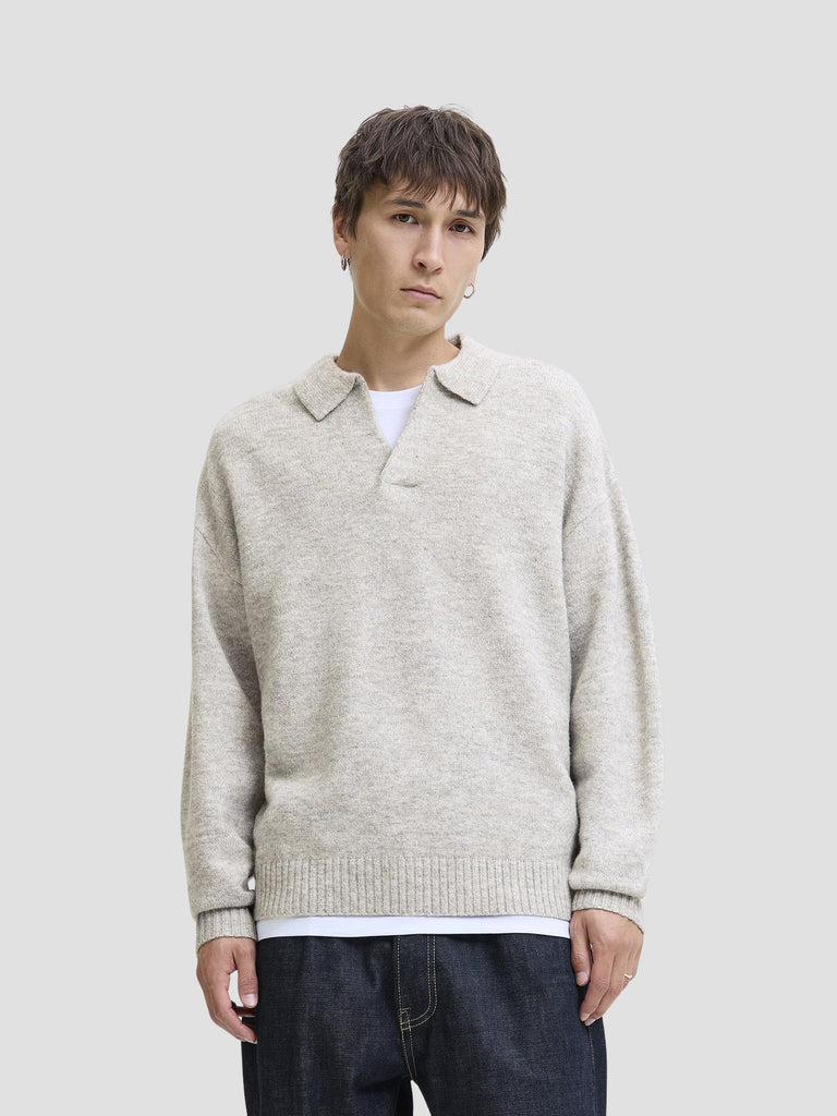 JJSOHO OLLIE KNIT SPLIT NECK LN 12279214 LIGHT GREY MELANGE JACK&JONES 