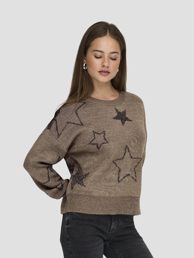 ONLROSIE LS O-NECK GLITTER KNT 15328250 COCOA CREME ONLY 