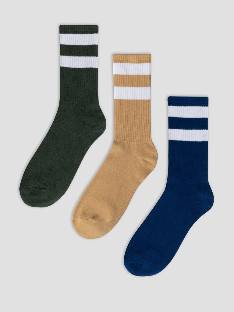 3PCS CREW SOCKS GRO1016 ROYL GRE BEI GROOVE 