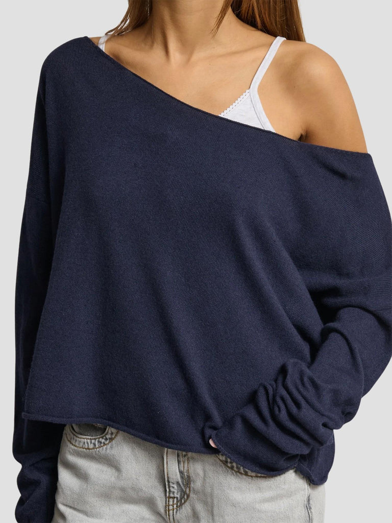 MAGLIONE AMPIO OFF-SHOULDER PRATI BLU NAVY SUITE BENEDICT 
