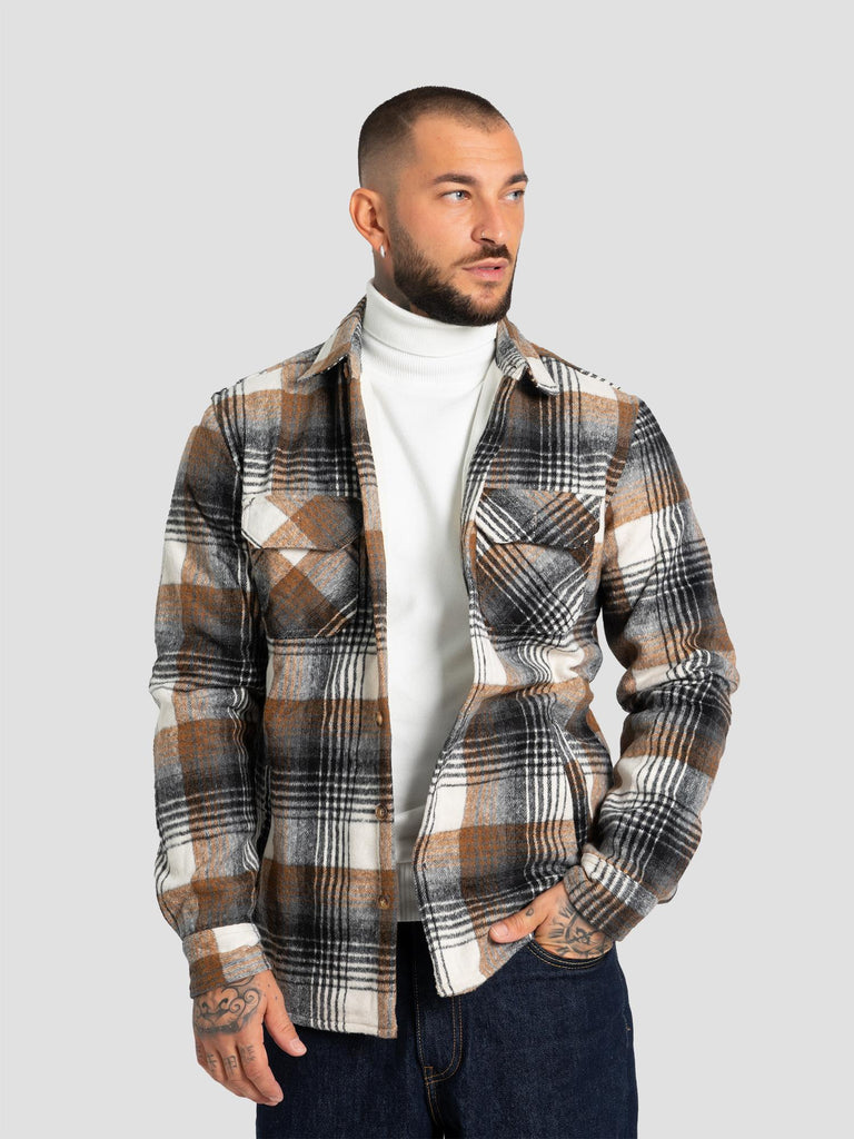 CHECK PADDED SHIRT019 PANNA MARRONE GROOVE 