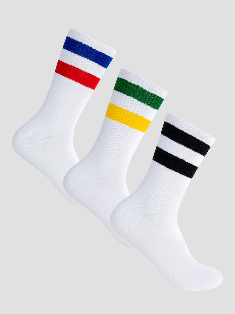 3PCS CREW SOCKS GRO1016 WHI BLU GRE GROOVE 