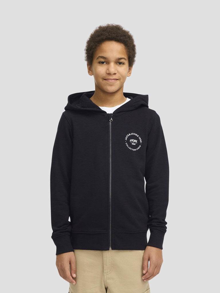 JJSIMON SWEAT ZIP HOOD JNR 12270188 BLACK JACK&JONES 