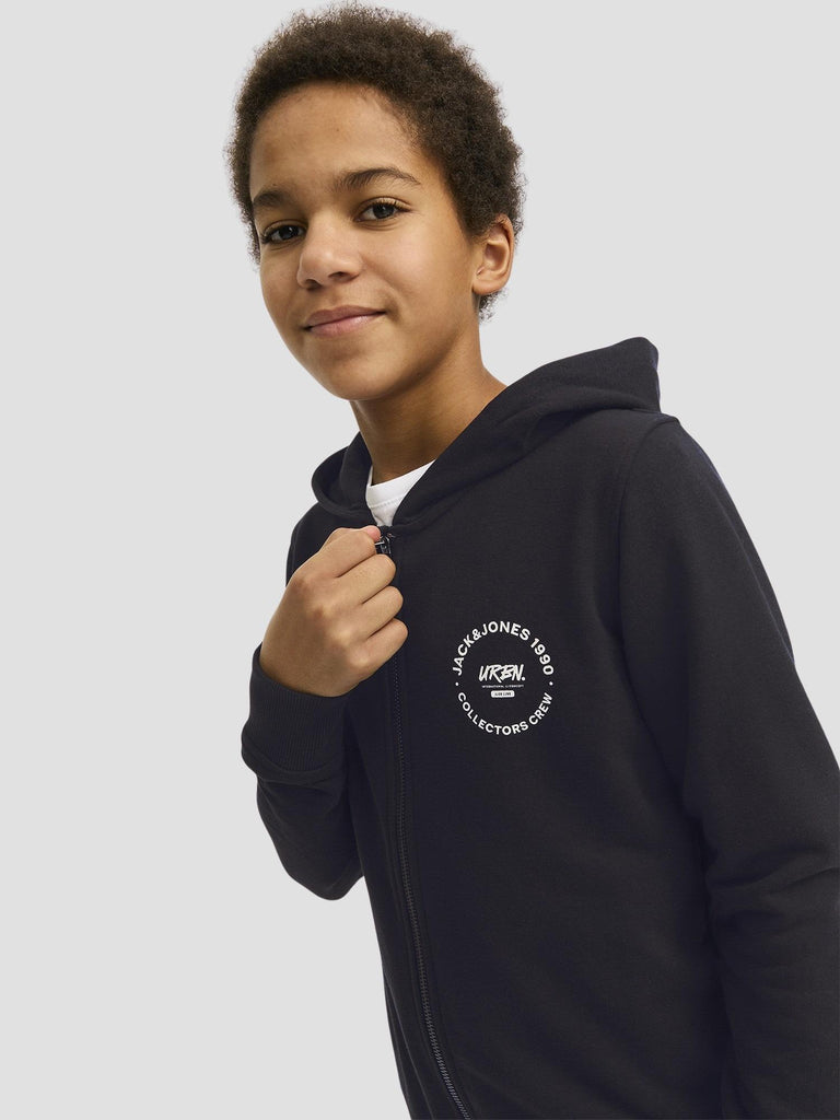 JJSIMON SWEAT ZIP HOOD JNR 12270188 BLACK JACK&JONES 