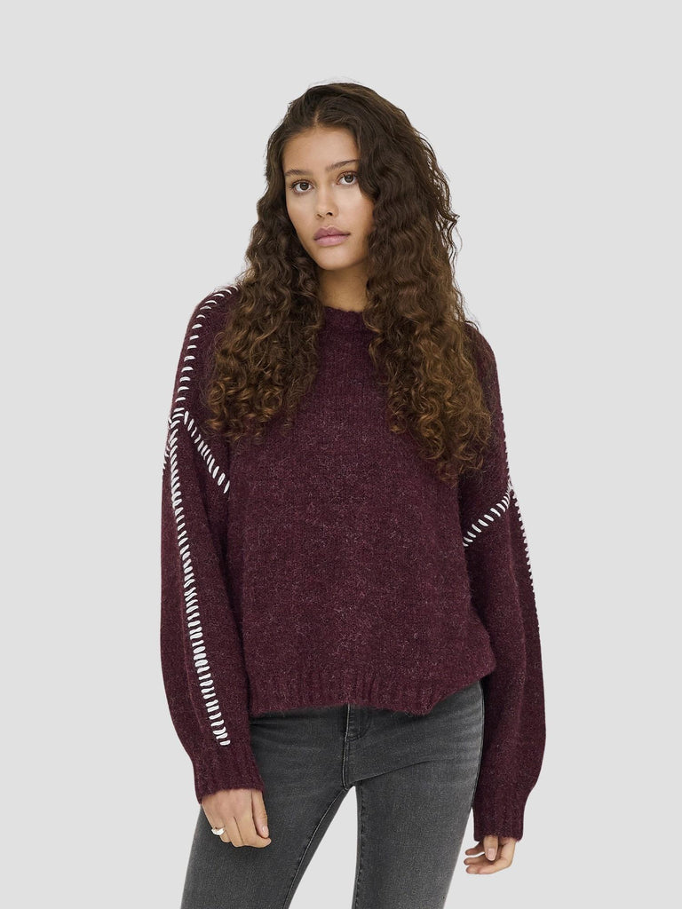 JDYZOEY LIFE L/S ON STITCH PULL KNT NOOS 15336758 MAROON BANNER JACQUELINE DE YONG 