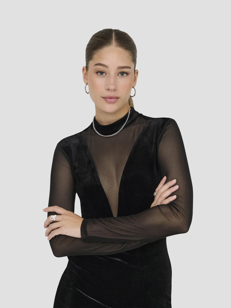 ONLSMOOTH L/S MESH MIX SHORT DRESS JRS 15360667 BLACK ONLY 