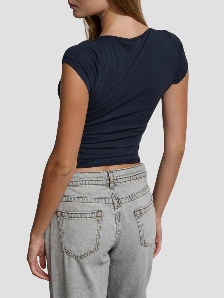TOP MANICA CORTA CON SCOLLO INCROCIATO E ARRICCIATURA SUI FIANCHI GRISOU-MC BLU NAVY SUITE BENEDICT 