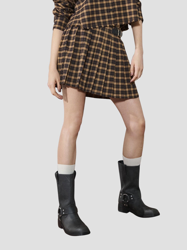 ONLCAT LIFE HW PLISSE CHECK SKIRT PNT 15357804 CHIPMUNK ONLY 