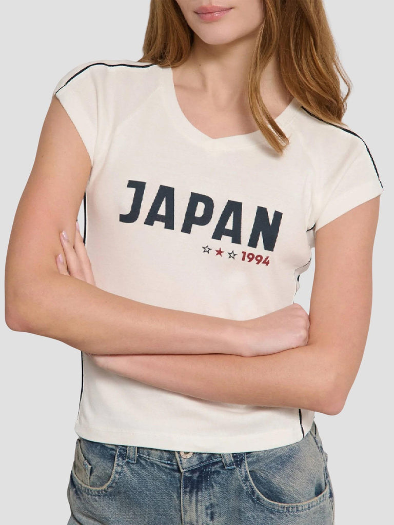 T-SHIRT STAMPATA SCOLLO A V TIRANA-PANJA OFFWHITE SUITE BENEDICT 