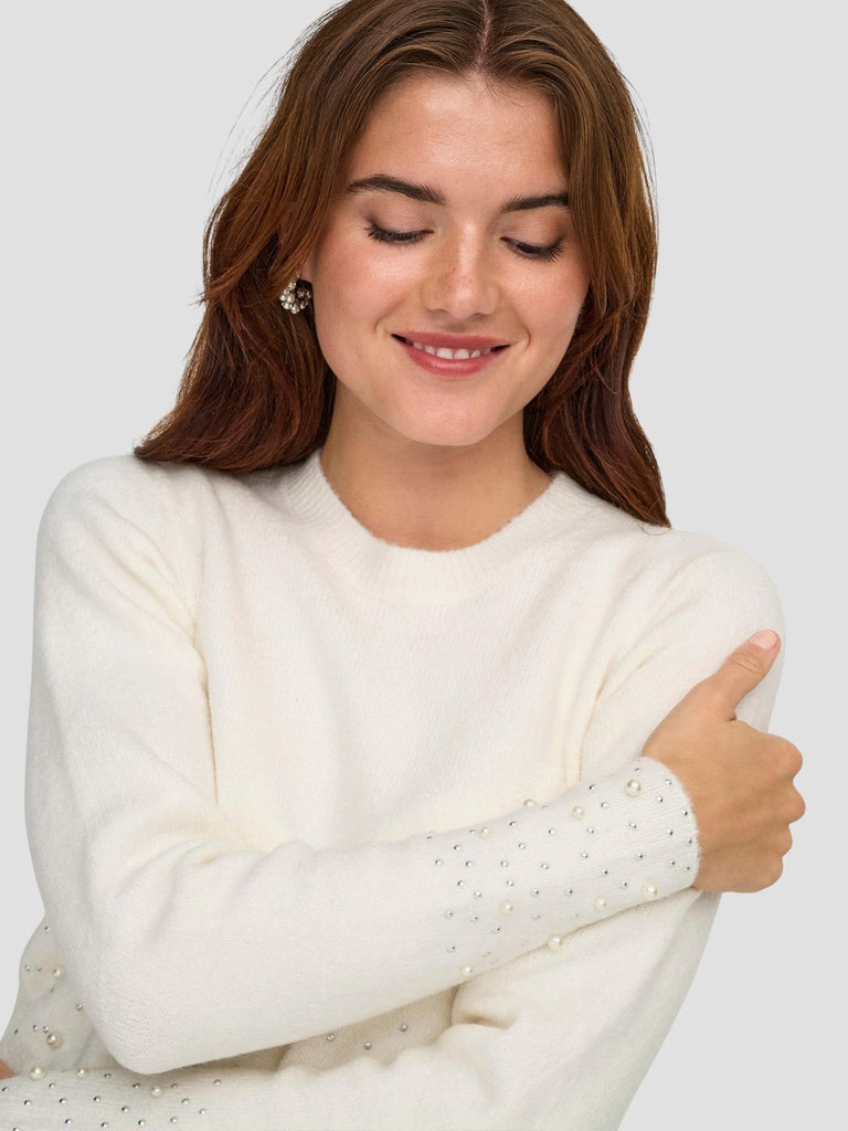 JDYPEARL L/S O-NECK PEARL PULLOVER KNT 15351912 WHITE JACQUELINE DE YONG 