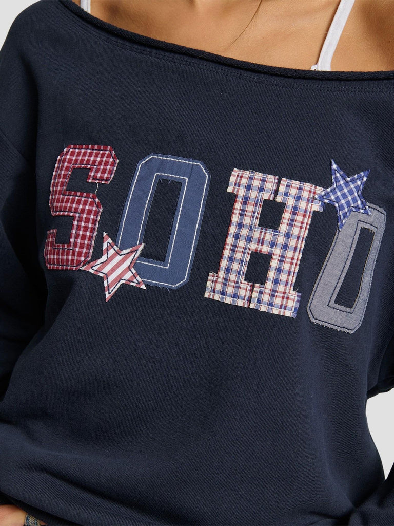 FELPA OFFSHOULDER SCRITTA PATCHWORK KAMAYA-SOHO DK NAVY SUITE BENEDICT 