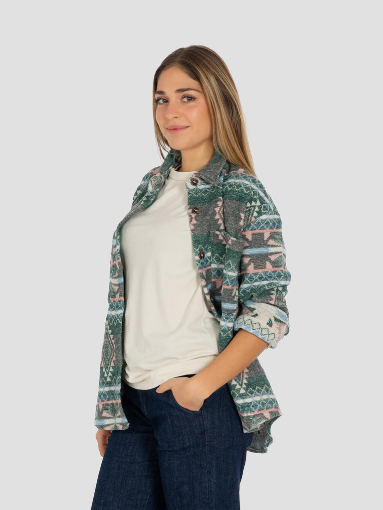 TRIBALE TASCHE FRONTALI FLANELLA MEDIA SHIRT016W VERDE ROSA GROOVE 