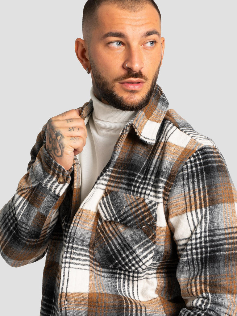 CHECK PADDED SHIRT019 PANNA MARRONE GROOVE 