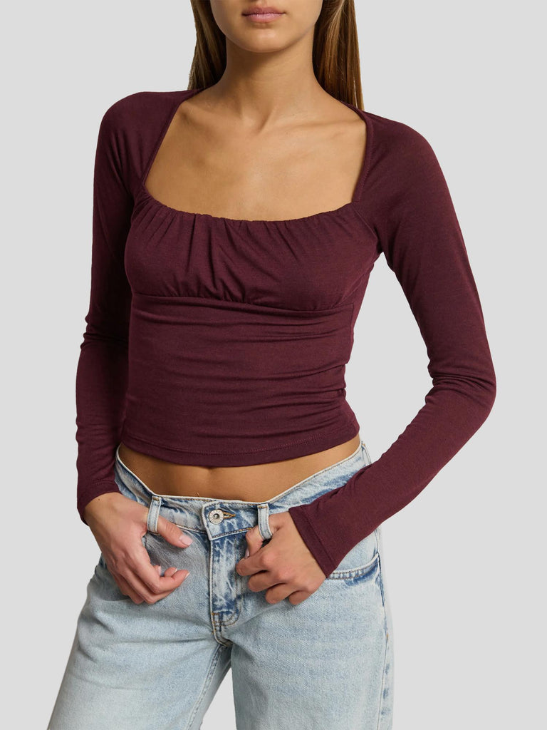 TOP MANICA LUNGA CON SCOLLO ARRICCIATO GHIBLI BORDEAUX SUITE BENEDICT 