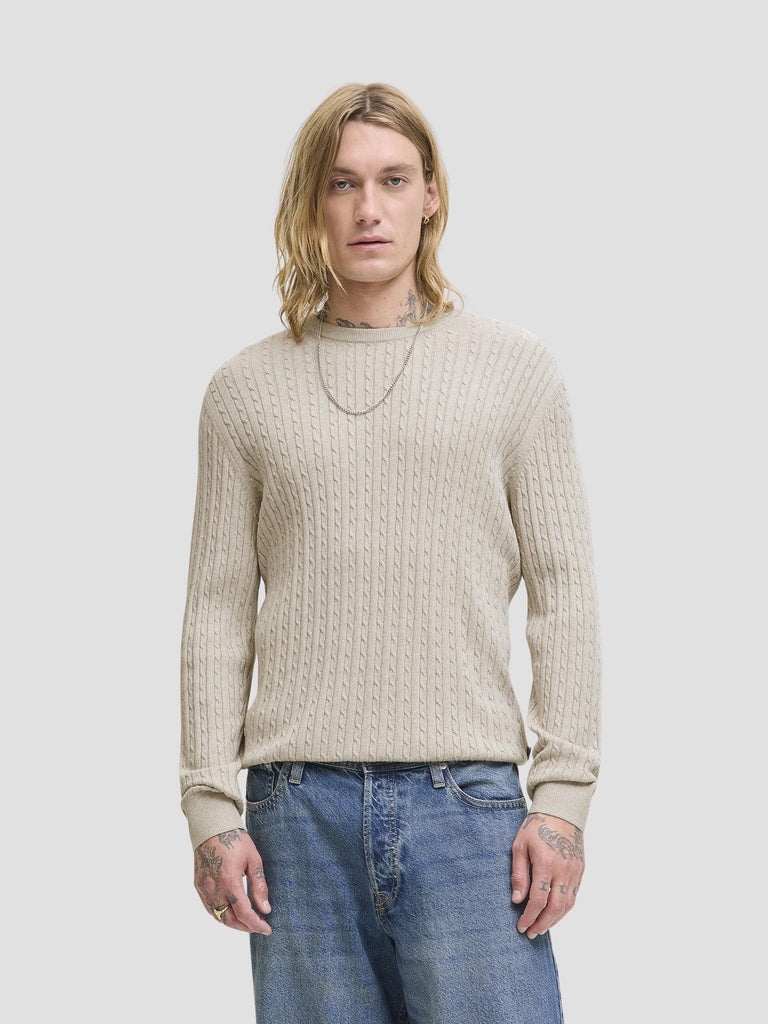 JJEEMIL KNIT CABLE CREW NECK NOOS 12278785 OATMEAL JACK&JONES 