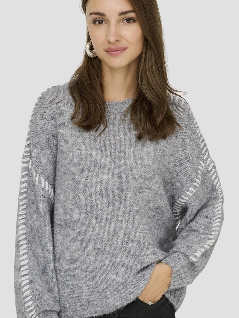 JDYZOEY LIFE L/S ON STITCH PULL KNT NOOS 15336758 LIGHT GREY MELANGE JACQUELINE DE YONG 