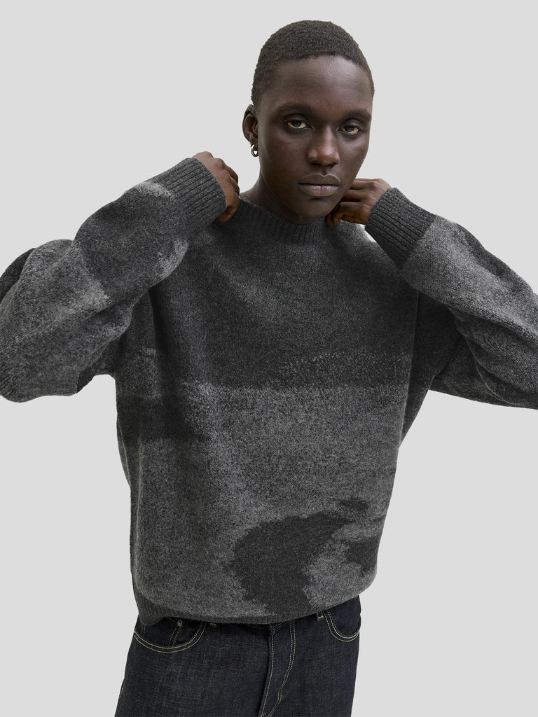 JCOFLARE KNIT AOP CREW NECK 12287945 BLACK JACK&JONES 