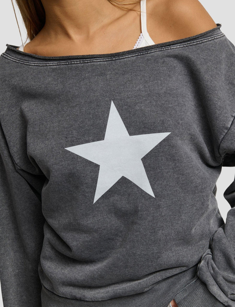 FELPA OFFSHOULDER CON STAMPA KAMAYA-STARYA BLACK WASHED SUITE BENEDICT 