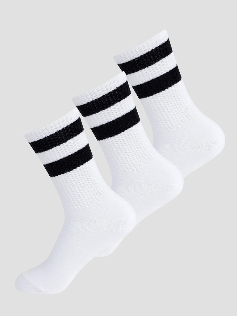 3PCS CREW SOCKS GRO1016 WHITE BLACK GROOVE 