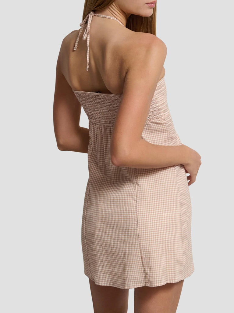 ABITO TUBINO A QUADRETTI CON SCOLLO A FASCIA VERAMENTE VICHY BEIGE SUITE BENEDICT 
