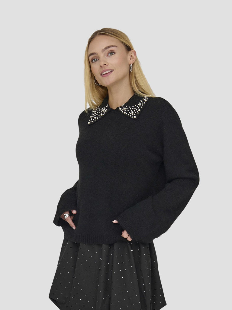 JDYAUBRAY LIFE L/S PEARL COLLAR PULL KNT 15359787 BLACK JACQUELINE DE YONG 