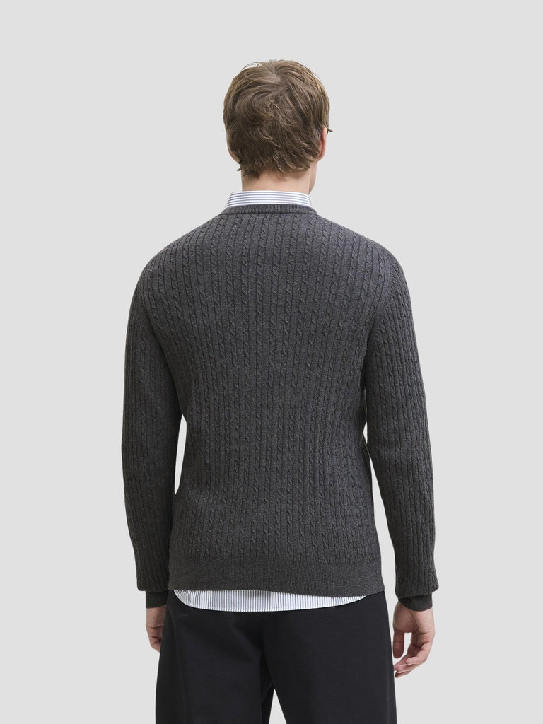 JJEEMIL KNIT CABLE CREW NECK NOOS 12278785 DARK GREY MELANGE JACK&JONES 