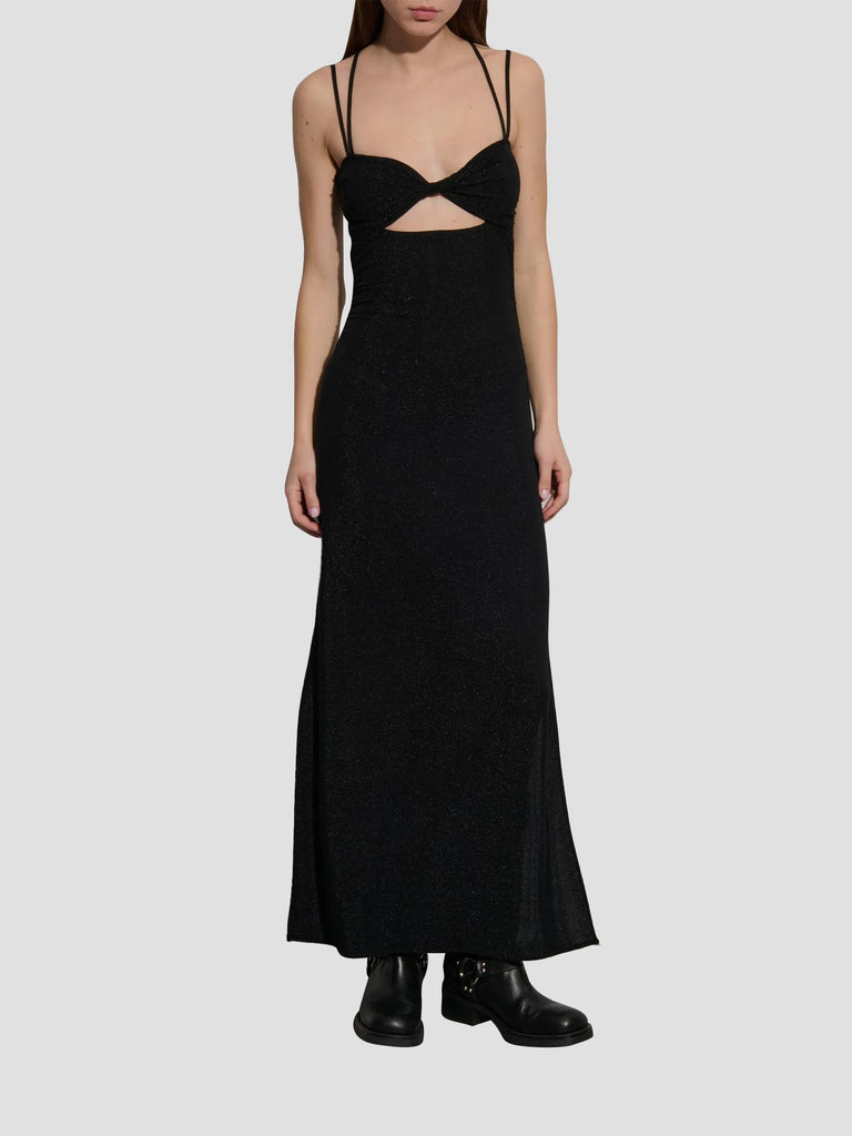 ABITO LUNGO IN TESSUTO GLITTER CON DETTAGLIO CUT-OUT VIAK-LX NERO SUITE BENEDICT 