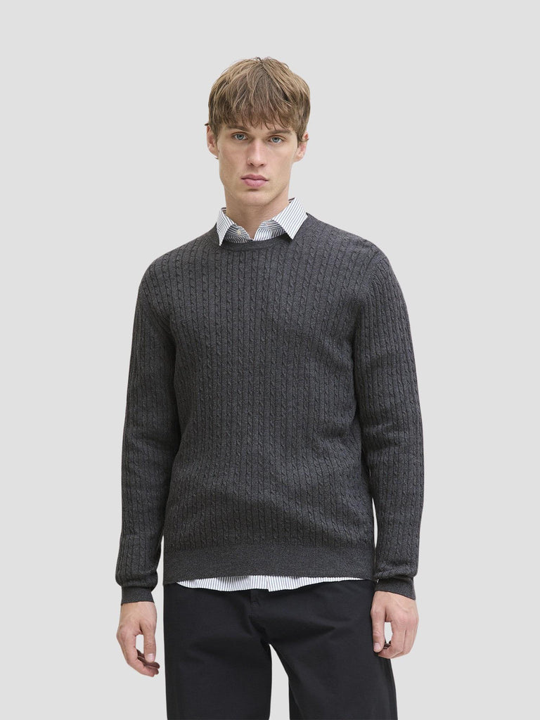 JJEEMIL KNIT CABLE CREW NECK NOOS 12278785 DARK GREY MELANGE JACK&JONES 