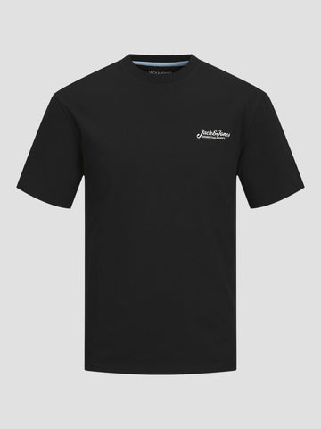 JJBEAU TEE SS FRONTPRINT CREW NECK LN 12275012 BLACK JACK&JONES 