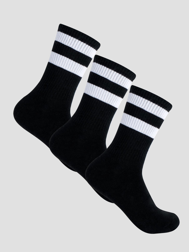 3PCS CREW SOCKS GRO1016 BLACK WHITE GROOVE 