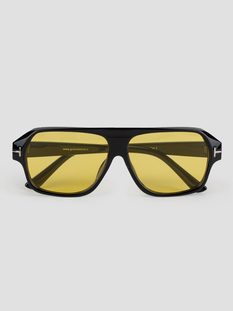 AVIATOR COLORED LENSES SUN001/10 BLACK YELLOW GROOVE 