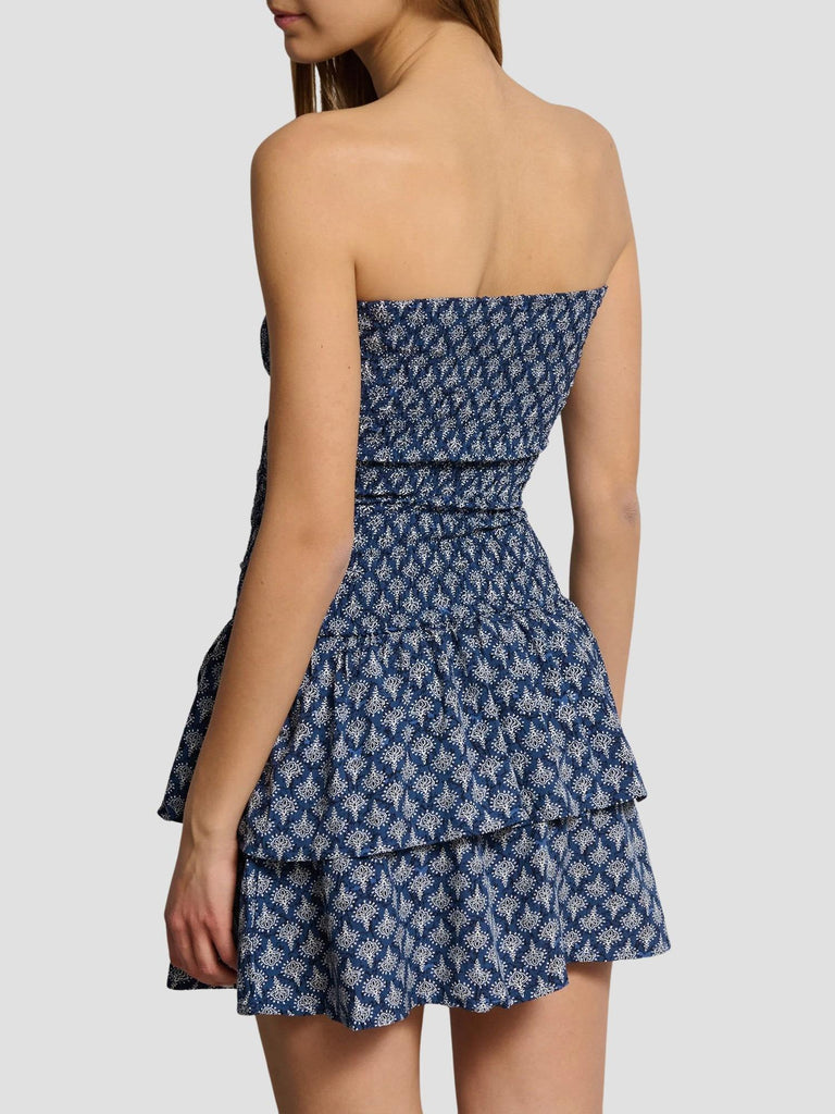 ABITO ARRICCIATO IN VISCOSA CON GONNA A BALZE VINETTO-C BLUE-WHI SUITE BENEDICT 