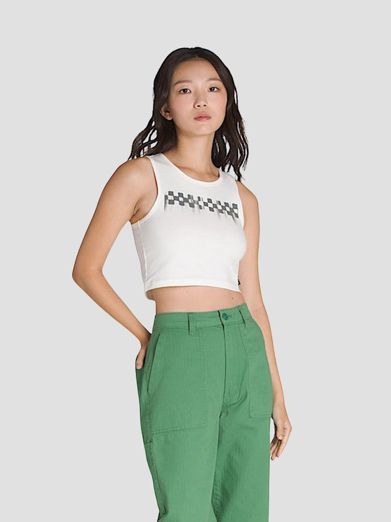CHECK WASH FITTED CROP TANK VN000MC0 WHT1 VANS 
