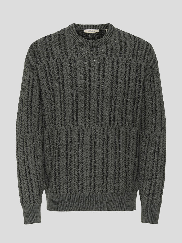 ONSFILL RLX LS CABEL CREW KNIT 22035126 CASTOR GRAY ONLY&SONS 