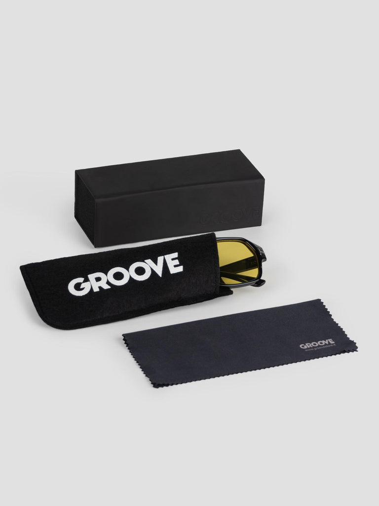 AVIATOR COLORED LENSES SUN001/10 BLACK YELLOW GROOVE 