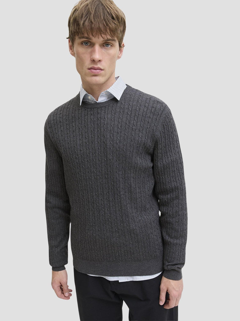 JJEEMIL KNIT CABLE CREW NECK NOOS 12278785 DARK GREY MELANGE JACK&JONES 