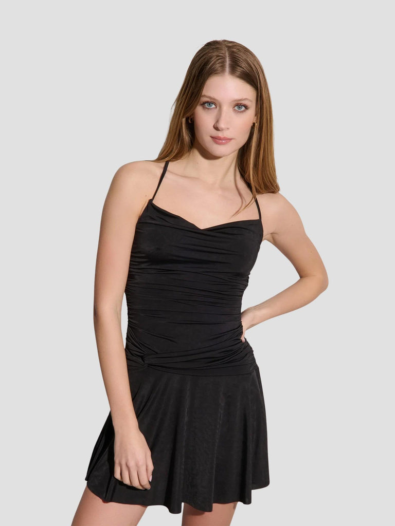 ABITO SCOLLO CAPPUCCIO CON GONNA SVASATA VOSHY NERO SUITE BENEDICT 