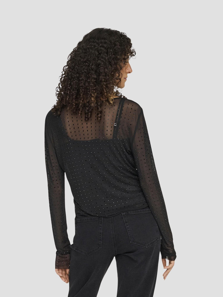 ONLHILEN LS RHINESTONE MESH TOP WVN 15358317 BLACK ONLY 