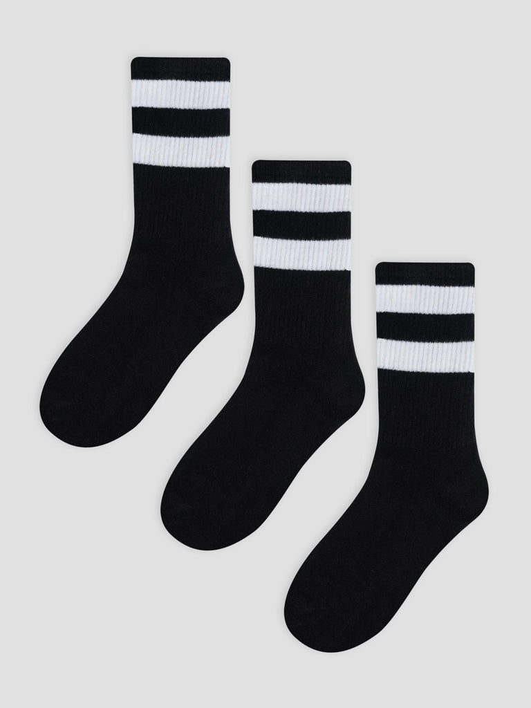 3PCS CREW SOCKS GRO1016 BLACK WHITE GROOVE 