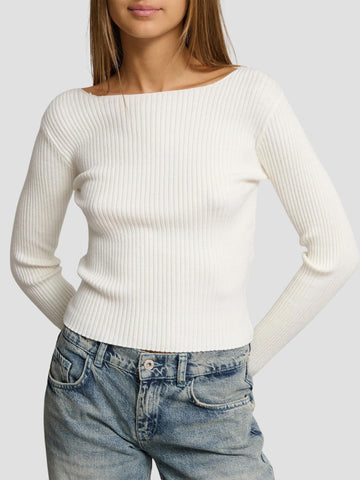 MAGLIA MANICA LUNGA A COSTINE PANCHINA-NEW252 OFFWHITE SUITE BENEDICT 