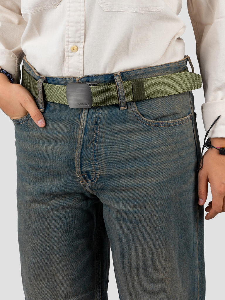 NYLON CANVAS BELT GRO4005 MILITARY GREEN GROOVE 