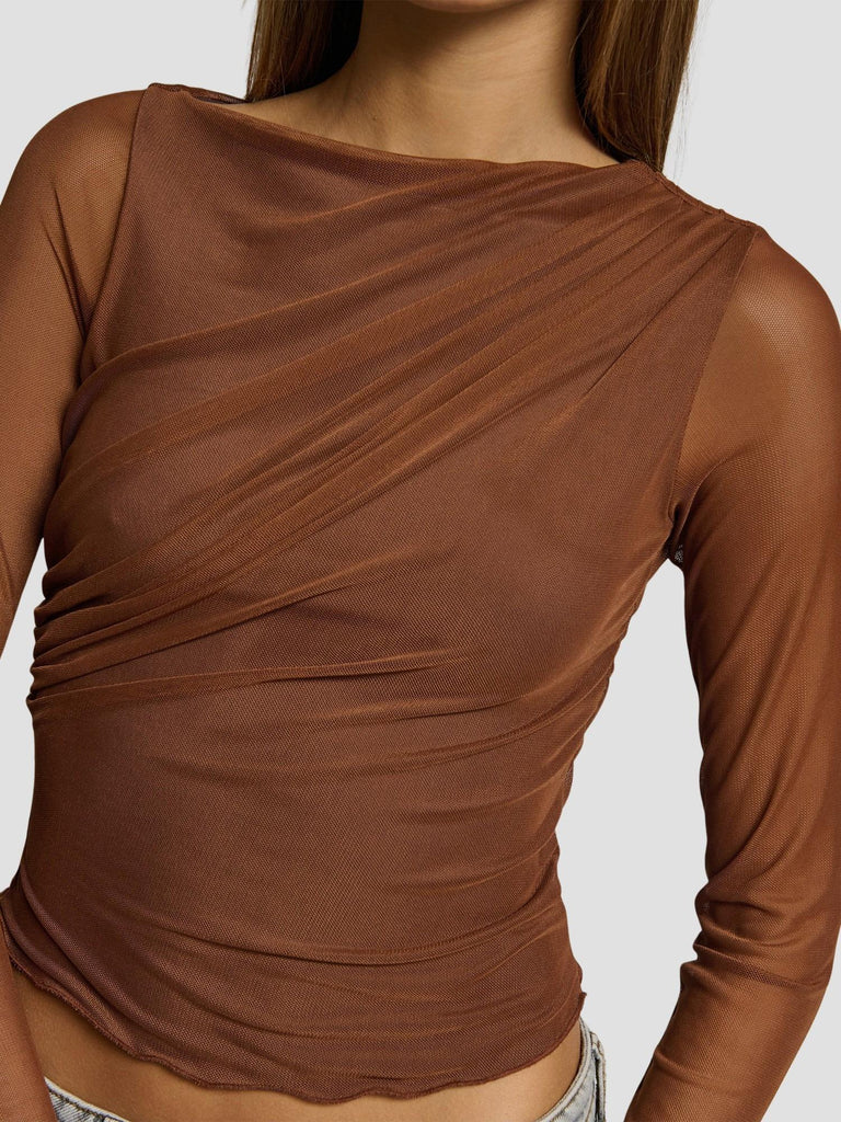 TOP IN RETE CON TRASPARENZE ARISTOS MARRONE SUITE BENEDICT 