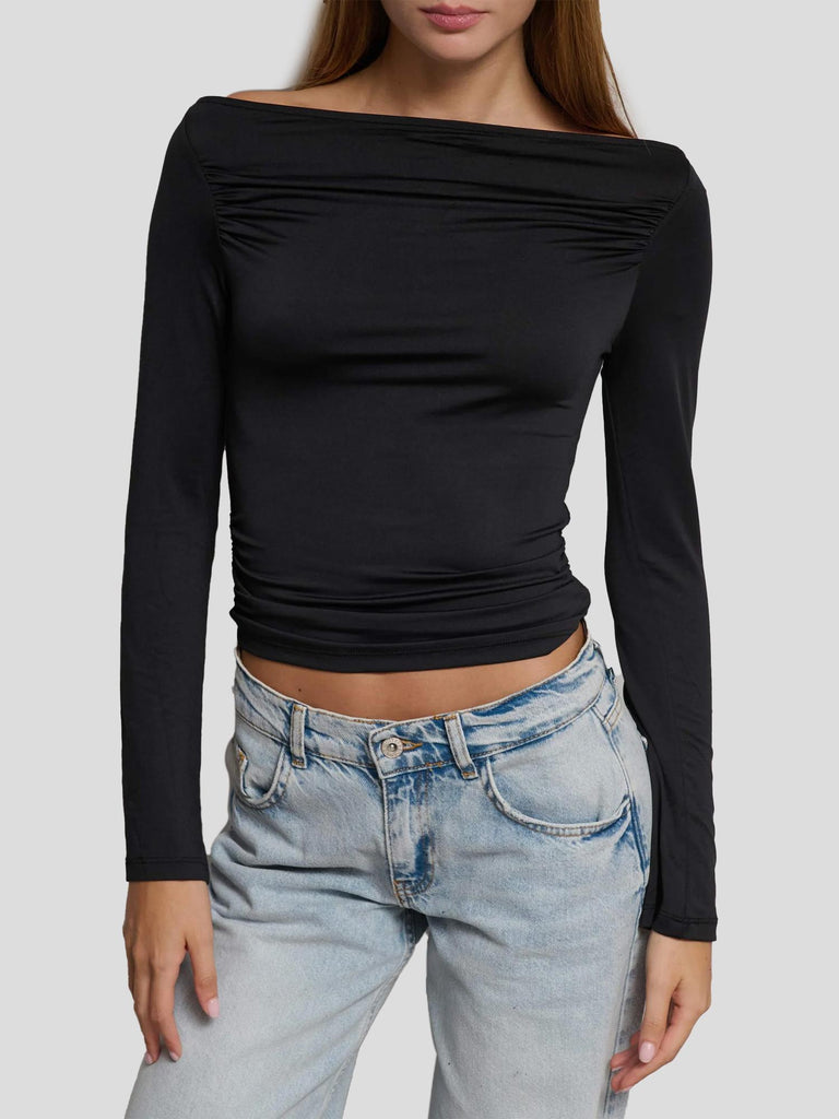 TOP SCOLLO ASIMMETRICO GRAVINA BLACK SUITE BENEDICT 