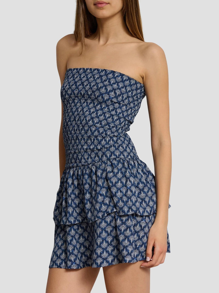 ABITO ARRICCIATO IN VISCOSA CON GONNA A BALZE VINETTO-C BLUE-WHI SUITE BENEDICT 