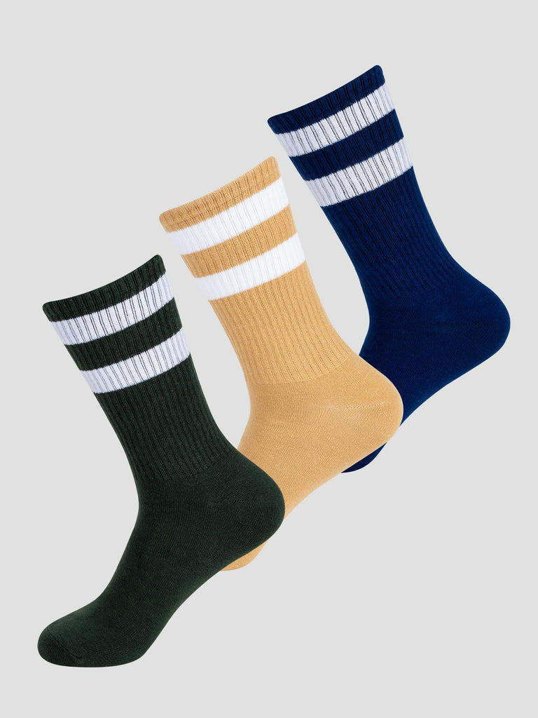 3PCS CREW SOCKS GRO1016 ROYL GRE BEI GROOVE 