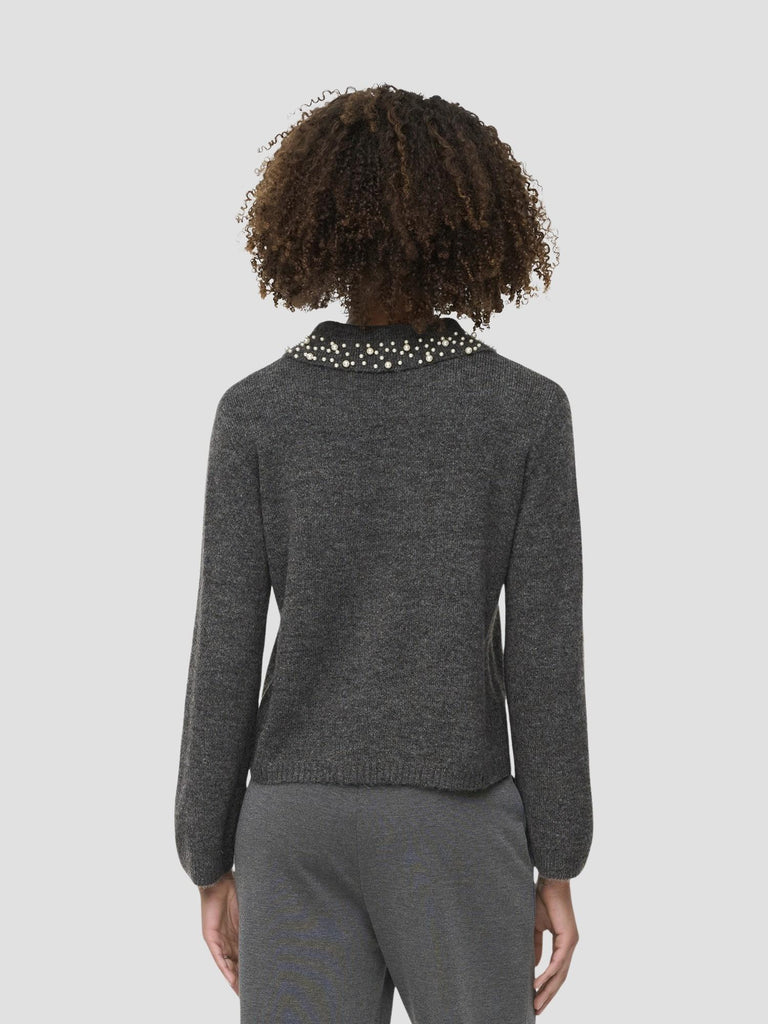 JDYAUBRAY LIFE L/S PEARL COLLAR PULL KNT 15359787 DARK GREY MELANGE JACQUELINE DE YONG 